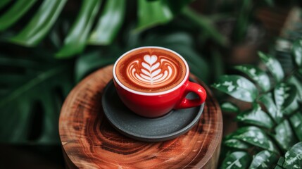 Close-up shot of steaming hot coffee cup on wooden table, morning caffeine drink concept