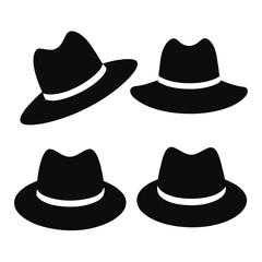 Set of Solid black Panama Hat vector Icons design