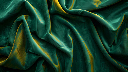 Detailed close-up of a vibrant green and yellow fabric, showcasing intricate patterns and texture - Powered by Adobe