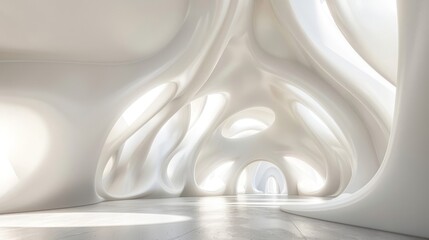 Futuristic ambiance captured in sleek white interior flowing curves