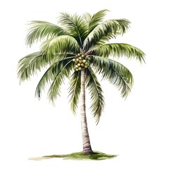 Vibrant Tropical Coconut Palm Tree in Watercolor