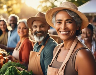 Visuals of diverse age groups participating in community festivals, farmers
