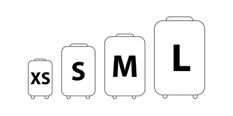 Luggage sizes XS, S, M, L. Baggage icons size vector set