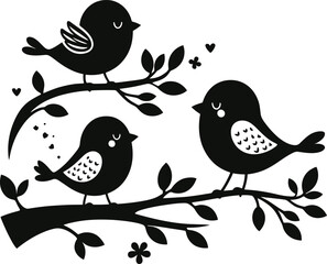 birds on tree silhouette