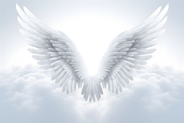 Obraz premium A white angel wing gracefully gliding through the vast sky