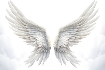 Obraz premium A pair of white wings soar gracefully amidst a backdrop of billowing clouds in the sky