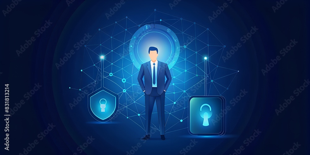 Poster innovative cybersecurity concepts and virtual screens for enhanced data privacy and protection