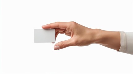 Hand holding delivery company ID, isolated on white background,