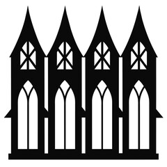 Church medieval windows set Old gothic style architecture elements. Vector outline on white background