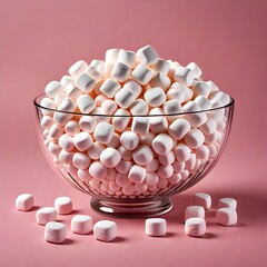 a bowl of soft and sweet marshmello on pink background