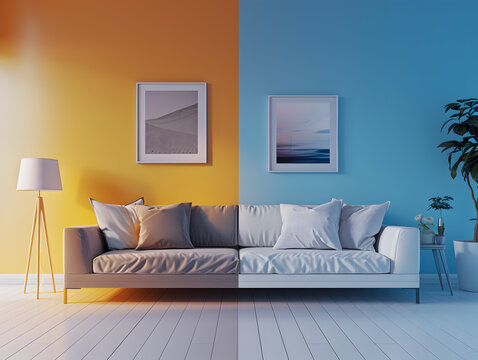 Split-Screen Minimalist Interiors, 3D Illustration