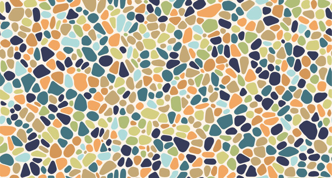 Pebble stone pattern or gravel mosaic background for tile or pavement, vector texture. Color ceramic gravel stones pattern or cobblestone and pebble tile pavement of abstract shape irregular fragments