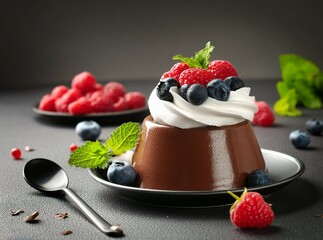 cheesecake with berries and mint