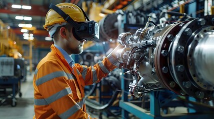Illustration of Using AR and VR for training, maintenance, and design visualization in industrial...