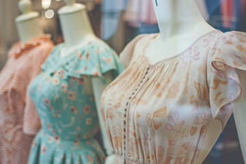Mannequins Displaying Floral Dresses in Boutique
