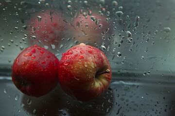 red apple with water droplets