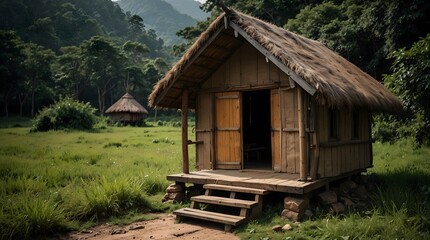 About a chance encounter that changes the course of a traveler's journey while seeking refuge in a humble hut ai_generated