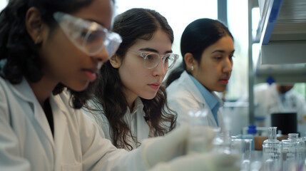 A group of scientists from diverse backgrounds and cultures come together in a collaborative laboratory setting, united by their passion for scientific inquiry