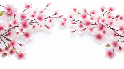 Fototapeta premium Frame of Sakura Cherry Blossoms Spring flower of Japan white background
