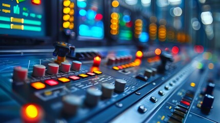 Industrial automation control panel (close up, focus on, copy space) Professional and precise hues Double exposure silhouette with control icons ,