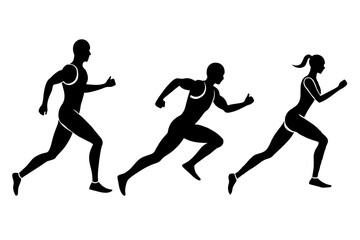 Black and white silhouette of person running on a white background