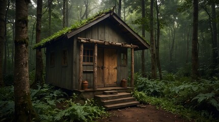  The serenity of a solitary hut nestled deep in the forest, sheltering secrets of generations ai_generated