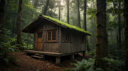  The serenity of a solitary hut nestled deep in the forest, sheltering secrets of generations ai_generated