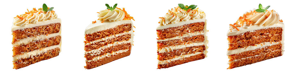 Carrot Cake And Cream Cheese Frosting  isolated on transparent png background collection set . Generative ai