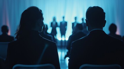 Fototapeta premium Intently watching a stage performance under a spotlight