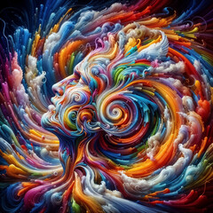 Colorful Swirling Abstract Head Illustrating Mental Confusion and Creativity