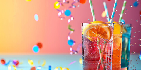 A refreshing rainbow citrus cocktail with a splash garnishes a pride festive summer or lgbt party scene