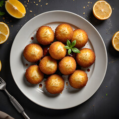 Roasted baby potatoes in iron skillet. Dark black background. Close up.
