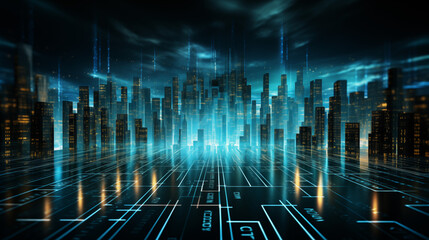 Abstract digital background featuring binary code and AI algorithms. Conceptual visualization of artificial intelligence, data processing, and technological innovation.