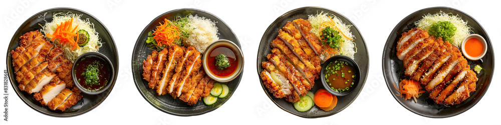 Wall mural Chicken Katsu On A Plate With A Bowl Of Miso Soup isolated on transparent png background collection set . Generative ai - Wall murals