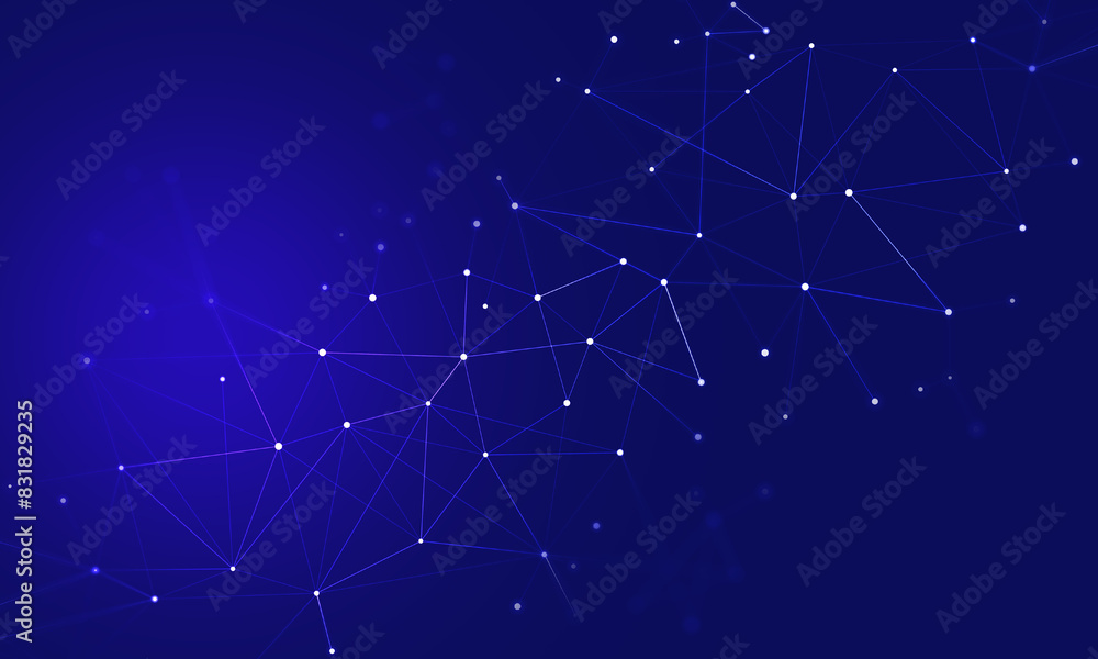 Wall mural blue abstract digital technology communication lines grid with dots background
