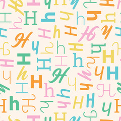 Letter H Alphabet seamless pattern playful decorative repeat backdrop background colorful decoration wrapping paper initial baby