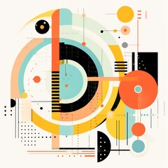 A colorful abstract design with a black letter B in the center