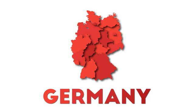 Germany map showing regions. Animated country map with title. 4k resolution animation.