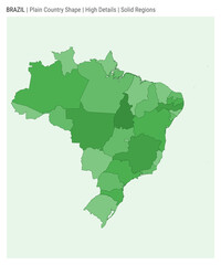 Obraz premium Brazil plain country map. High details. Solid regions style. Shape of Brazil. Vector illustration.