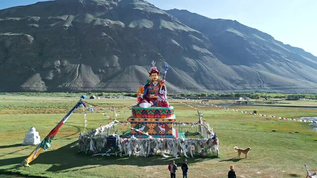 Padmasambhava statue, Guru Rimponche, Zanskar from the air, Himalayas