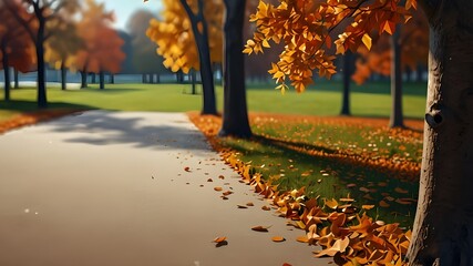 Vector simple 3D smooth isolated artwork of autumn leaf in a park