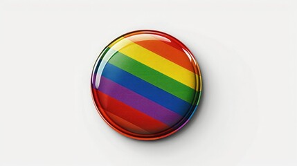 A colorful rainbow pride pin on a white background.