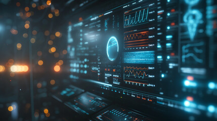 Obraz premium A future with holographic medical data, charts and graphs