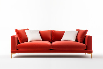 Elegant red velvet sofa isolated on white background 3D rendering