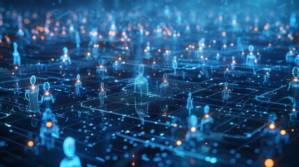 A holographic representation of user avatars floating above a sea of data demonstrating the advanced technology behind a Web3 social network.