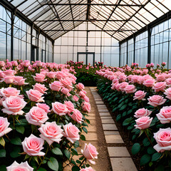 Flowers Roses in a greenhouse modern business and private entrepreneurship a gift for a holiday Pink
