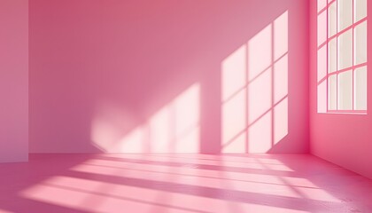 Obraz premium pink room with a window and light shadow on the wall background