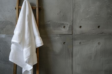 Fototapeta na wymiar White towels in a vintage bathroom on a gray background.