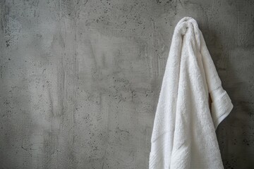 Fototapeta premium White towels in a vintage bathroom on a gray background.