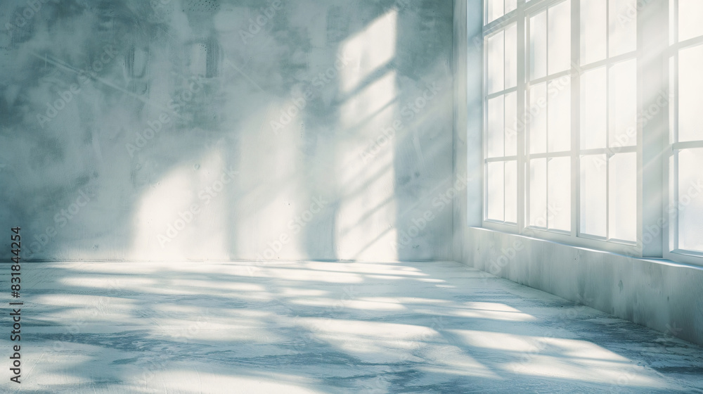 Poster empty room with concrete walls and window for interior design and architecture with copy space text 